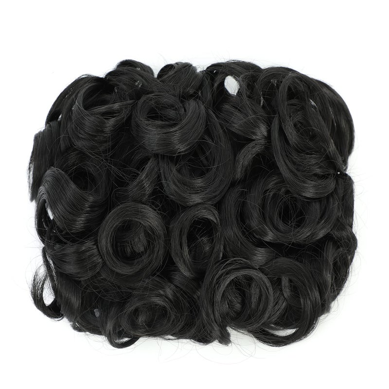 SWACC Short Messy Curly Dish Hair Bun Extension Easy Stretch hair Combs Clip in Ponytail Extension Scrunchie Chignon Tray Ponytail Hairpieces (Off Black-1B#) - Image 2